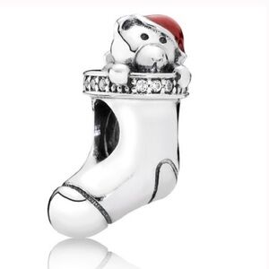 Pandora Bear Stocking Festive Charm in Red and Silver